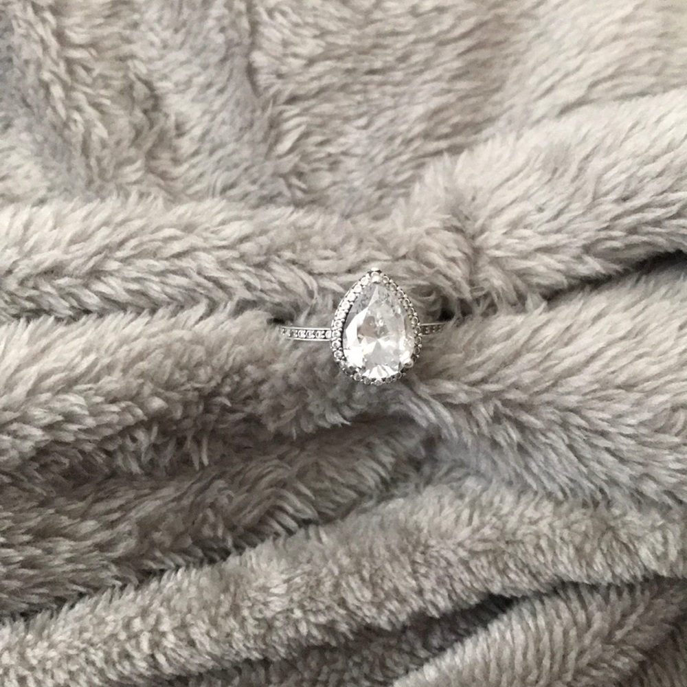 Radiant teardrop ring, clear CZ
